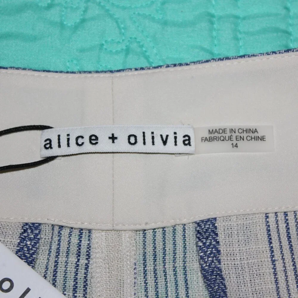 Alice & Olivia Womens Linen Blend High Waist Shorts Blue Striped Size 14 NWT - Picture 4 of 9
